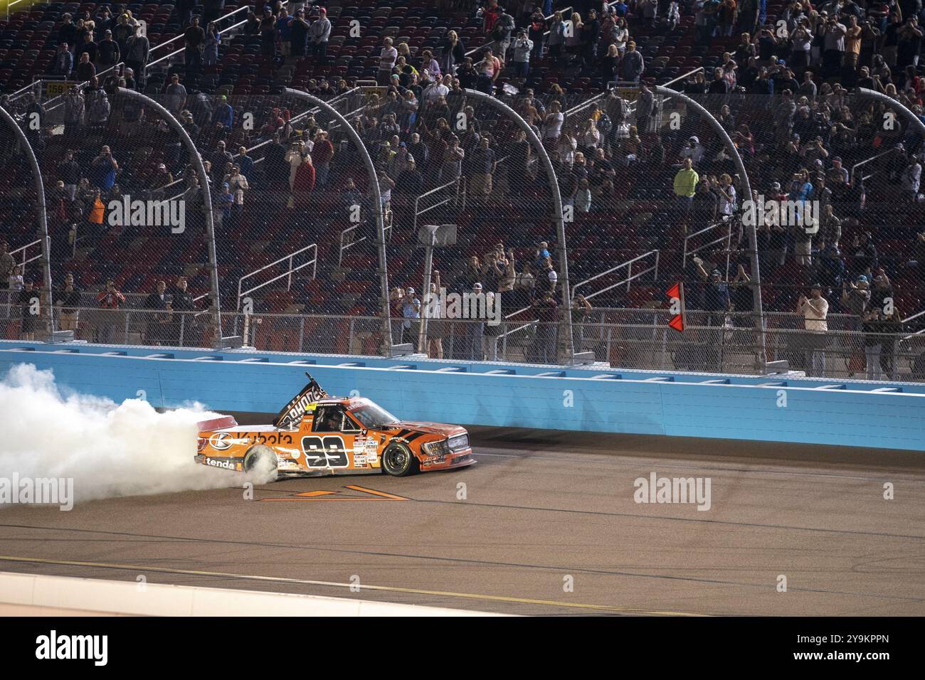 Ben Rhodes (99) feiert seinen Sieg für den Craftsman 150 auf dem Phoniex Raceway in Avondale AZ Stockfoto