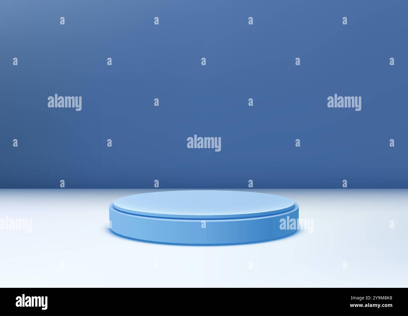 Ein blaues Podium auf weißem Boden vor klarem blauem Hintergrund in minimalem Stil, perfekt für moderne Produktpräsentationen, Auszeichnungen oder Branding-Mockups Stock Vektor