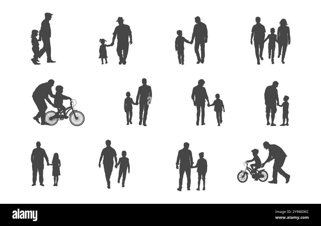 Großvater mit Kinder Silhouette, ältere Menschen mit Kinder Silhouette, Großvater mit Kindern svg, Großeltern spielen Kinder Silhouette, Kind Stock Vektor