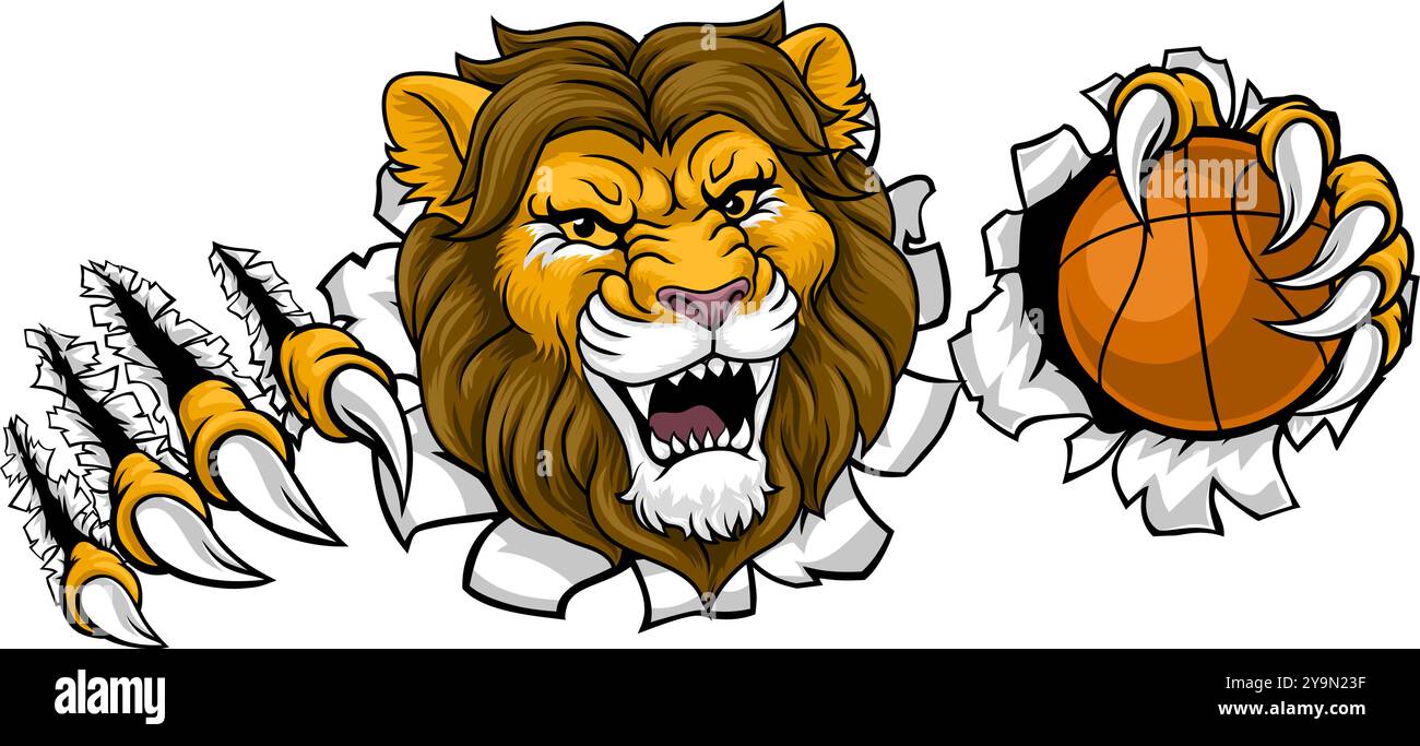 Löwen-Basketball-Maskottchen Mit Tiersport Stock Vektor