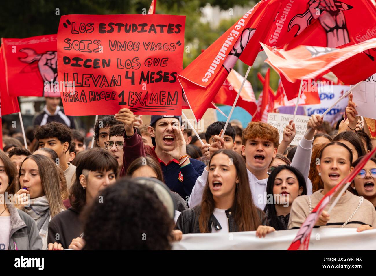 Madrid, Madrid, SPANIEN. Oktober 2024. Studenten aus ganz Spanien mobilisieren sich für Verzögerungen bei den Hochschulzugangsprüfungen (PAU) für das nächste höhere Schuljahr und für mehr Plätze in der Berufsbildung (Credit Image: © Ignacio Lopez Isasmendi/ZUMA Press Wire) NUR REDAKTIONELLE VERWENDUNG! Nicht für kommerzielle ZWECKE! Stockfoto