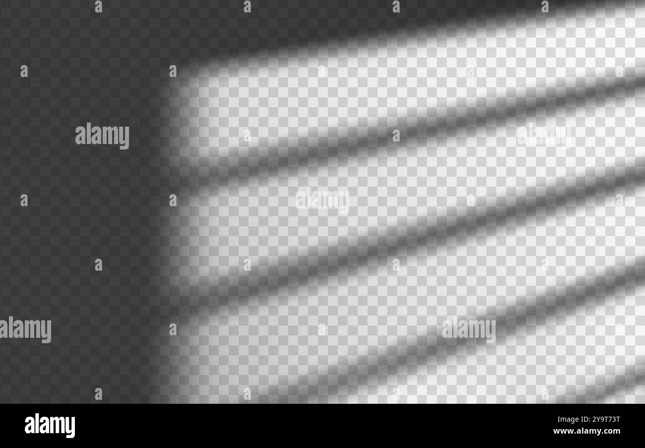 Schattenüberlagerung mit Lichteffekt aus blindem isolierten transparenten Hintergrund. Schatten vor dem Jalousie. Stock Vektor