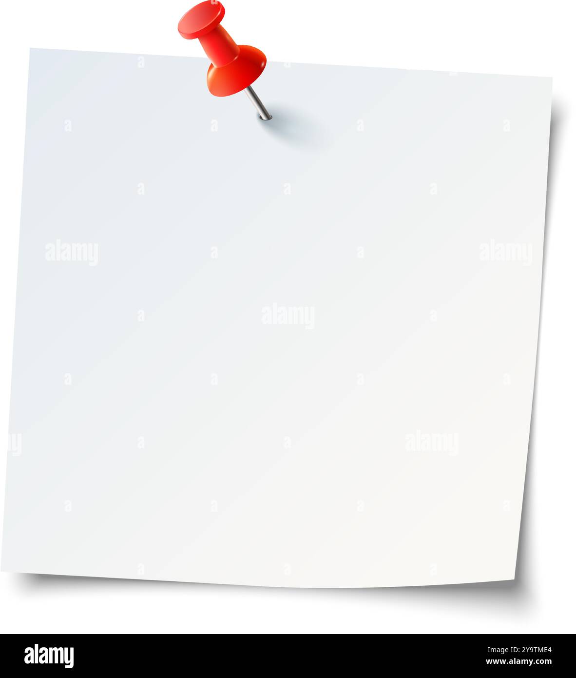 Ein leeres Notizpapier, das mit einer roten Drucknadel auf weißem Hintergrund befestigt ist, um Gedanken oder Erinnerungen zu organisieren Stock Vektor