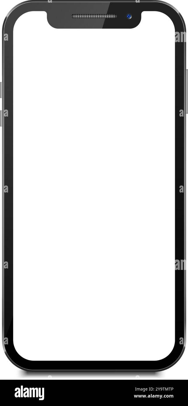 Leerer Smartphone-Bildschirm, auf dem potenzielle App-Schnittstellen tagsüber in einem modernen Arbeitsbereich angezeigt werden Stock Vektor
