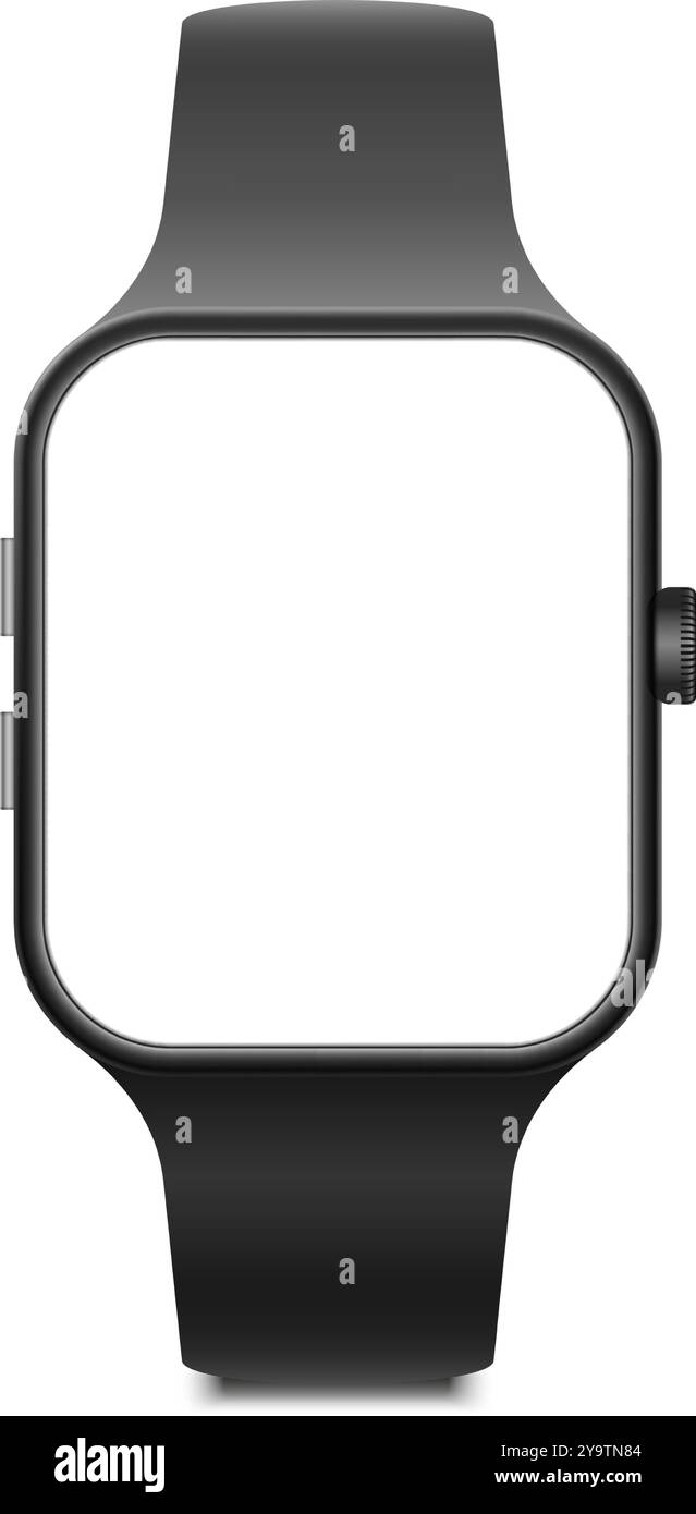 Eine elegante schwarze Smartwatch mit leerem Bildschirm, perfekt für individuelle Anpassungen und persönliche Verwendung, vor einem sauberen Hintergrund Stock Vektor