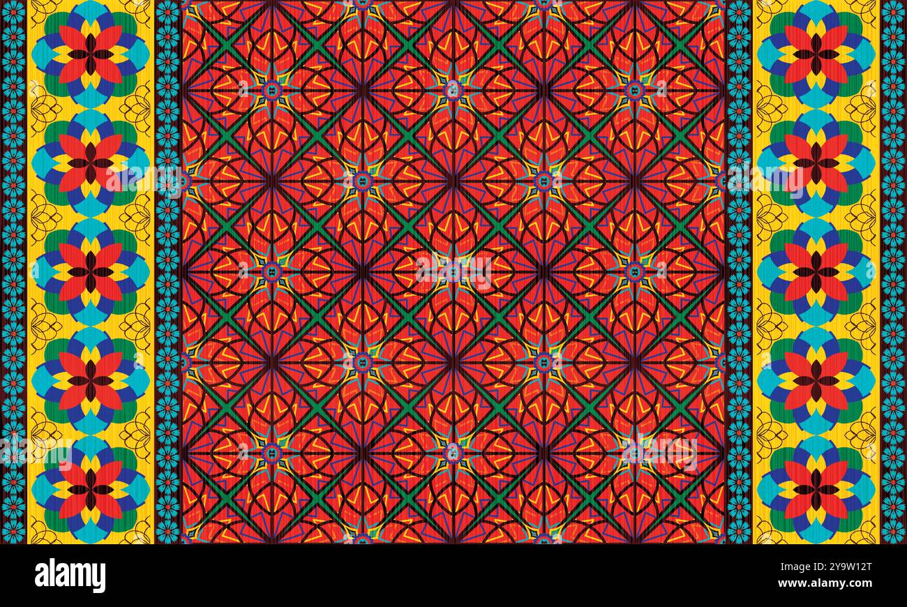 Afrikanisches einheimisches Muster. Traditionelles Kente, ankara, Kitenge, Chitenge, Capulana afrikanischer Wachsdruck. Abstraktes Vektormotiv. Für Stoff, Decke, Teppich, Dekorieren Stock Vektor