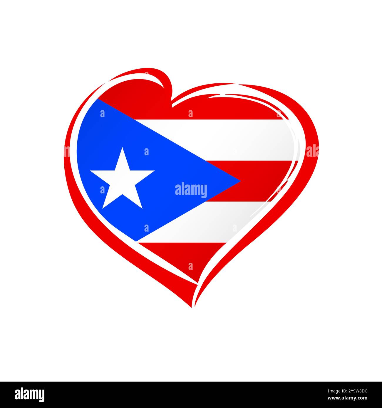 Ich liebe das süße Emblem von Puerto Rico. Willkommen bei San Juan Creative Logo. Souvenir- oder Geschenksymbol. Handgezeichnetes Herz mit Puerto-ricanischer Flagge innen. Tourismus Stock Vektor