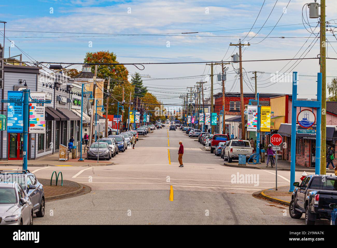 Ein ruhiger Blick auf die Moncton Street in Steveston, British Columbia, Kanada Stockfoto