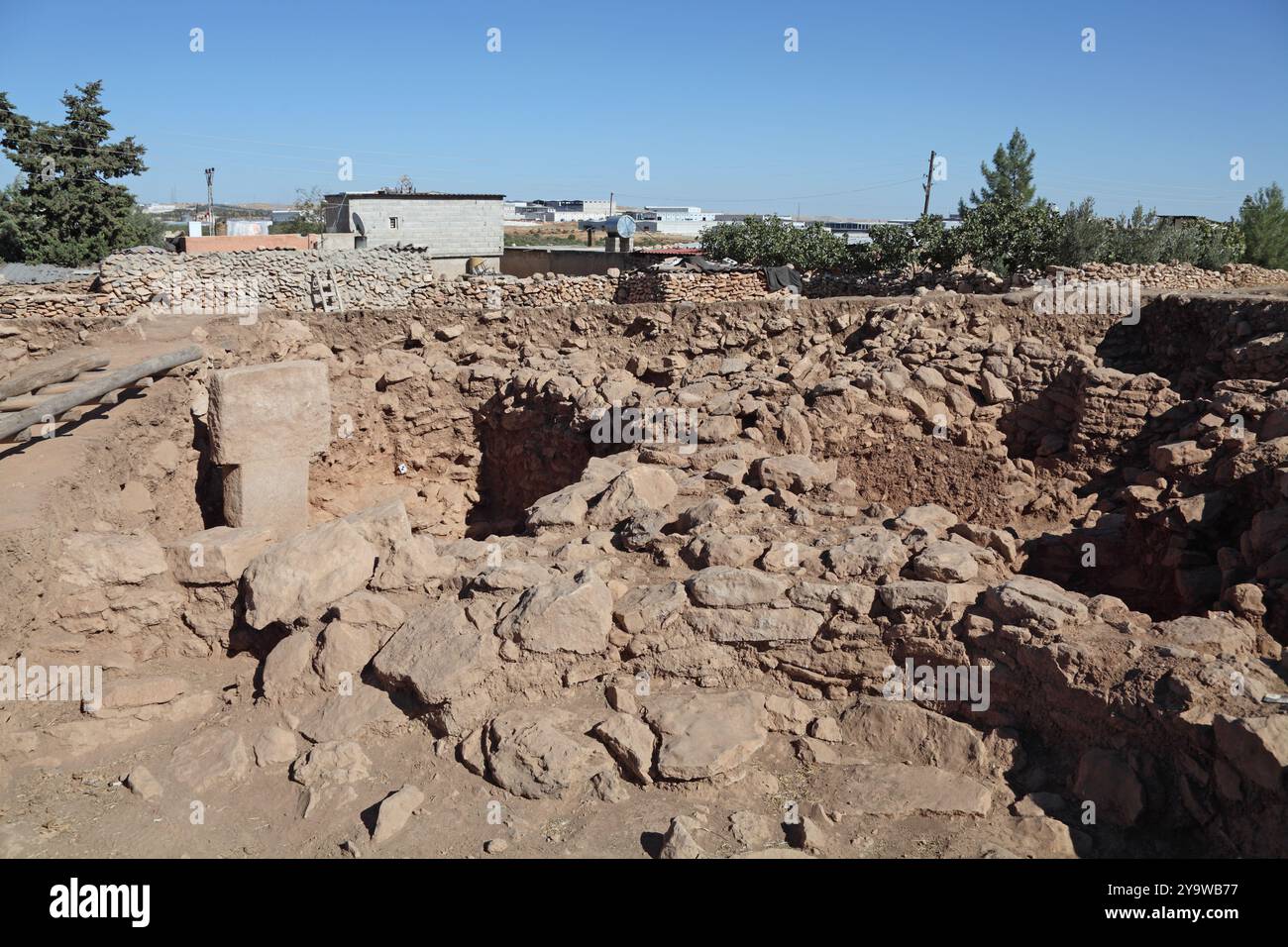 Neolithische archäologische Stätte von Sayburc aus 11.000 Jahren, unter Ausgrabung, Provinz Sanliurfa, Südosttürkei Stockfoto