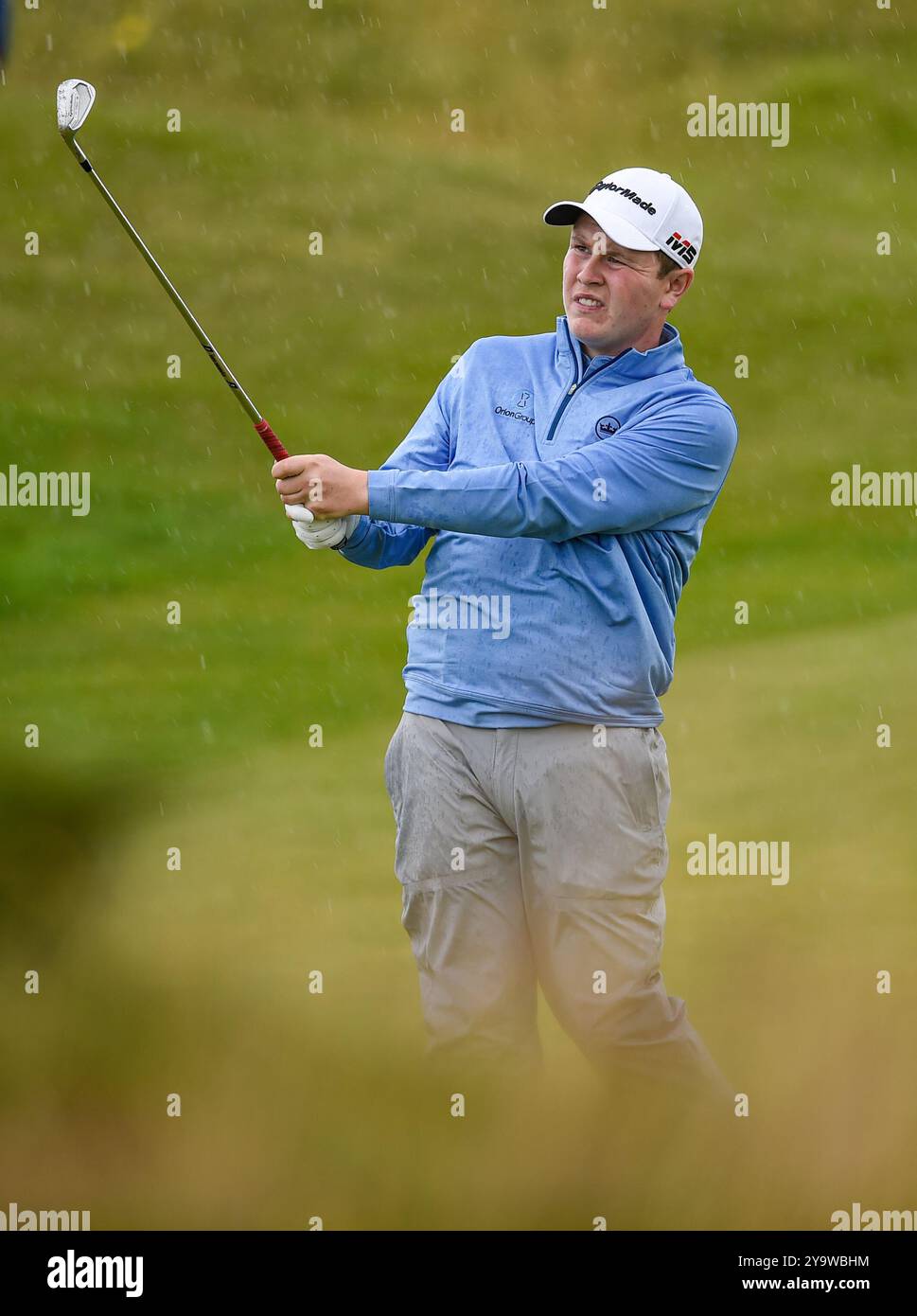 18. Juli 2019; Portrush, Robert MacIntyre, stürzt während der ersten Runde des Open Championship-Golfturniers auf dem Golfplatz Royal Portrush Golf Club Dunluce auf das 18. Grün. Stockfoto