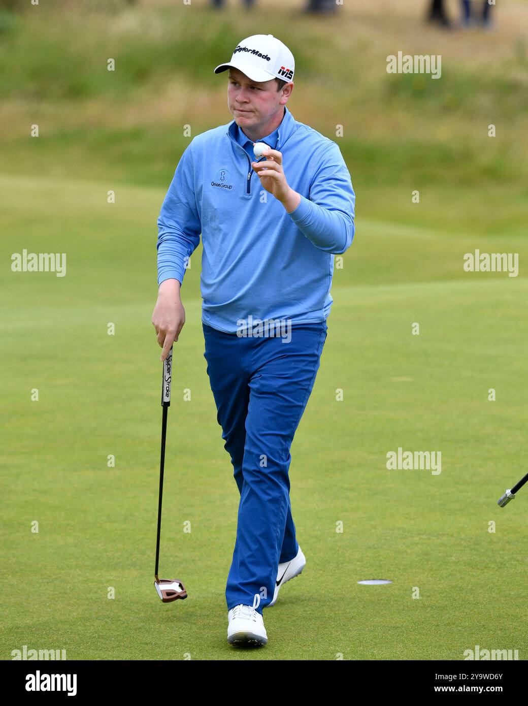 21. Juli 2019; Robert MacIntyre, nachdem er in der Finalrunde des Open Championship-Golfturniers im Royal Portrush Golf Club - Dunluce Course, Portrush, Nordirland einen Putt in der zweiten Runde des Golfturniers geholt hatte. Stockfoto