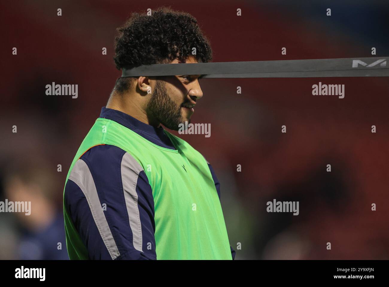 Tye Raymont während des Vorspiels während des Gallagher Premiership Match Sale Sharks vs Newcastle Falcons im Salford Community Stadium, Eccles, Vereinigtes Königreich, 11. Oktober 2024 (Foto: Alfie Cosgrove/News Images) Stockfoto