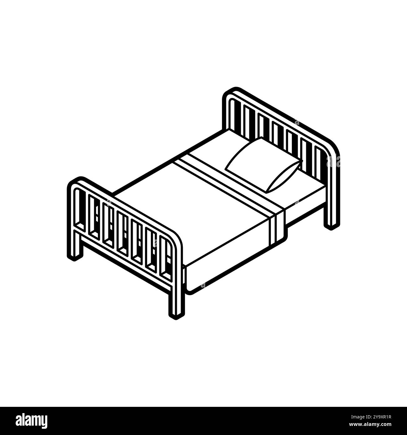 Das Bett ist isoliert. BD mit Decke und Kissen Stock Vektor