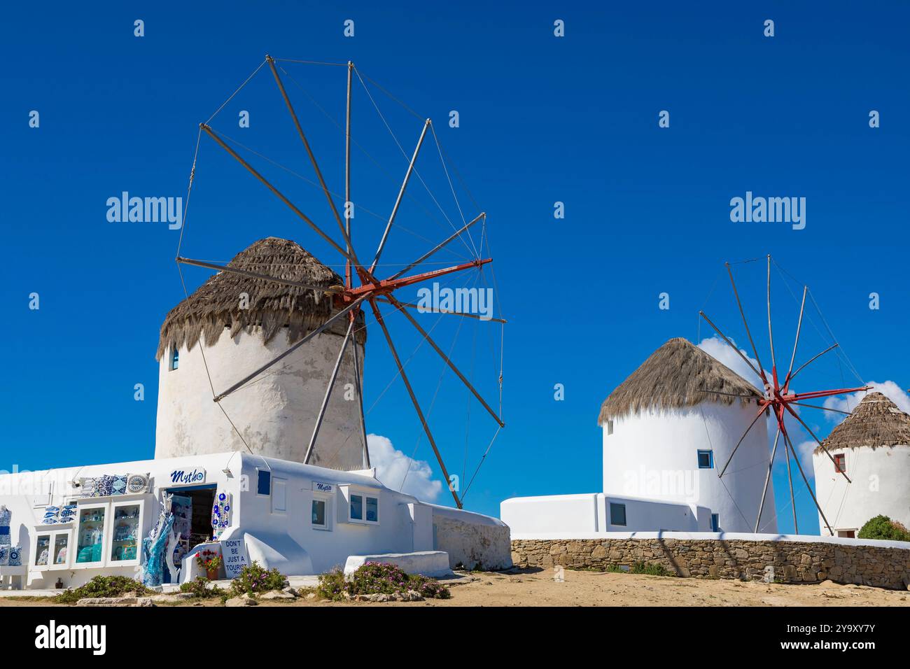 Griechenland, Kykladen, Insel Mykonos, Chora, Windmühlen (Kato Mili) Stockfoto