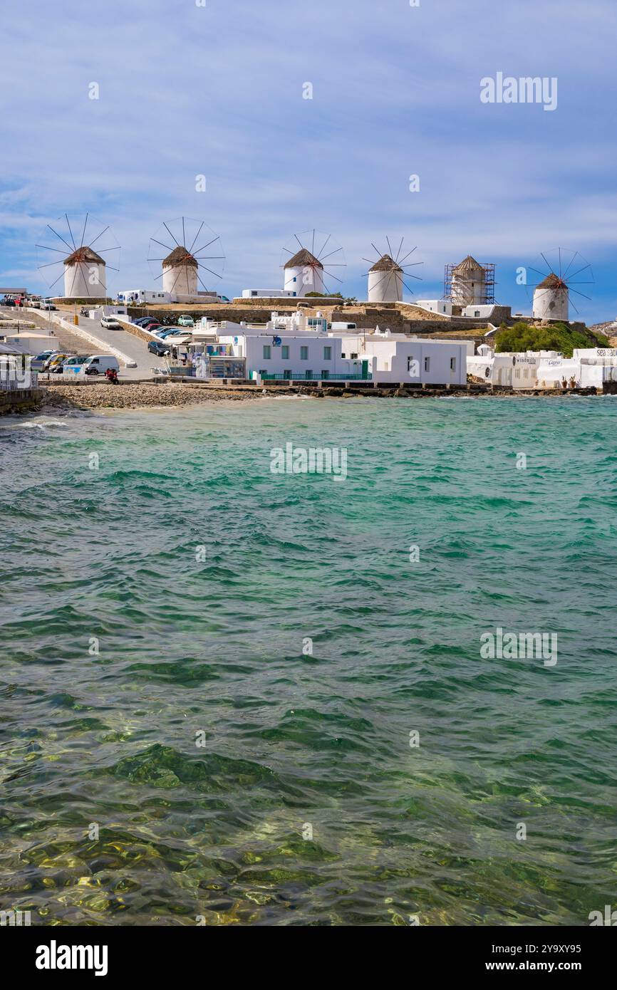 Griechenland, Kykladen, Insel Mykonos, Chora, Windmühlen (Kato Mili) Stockfoto