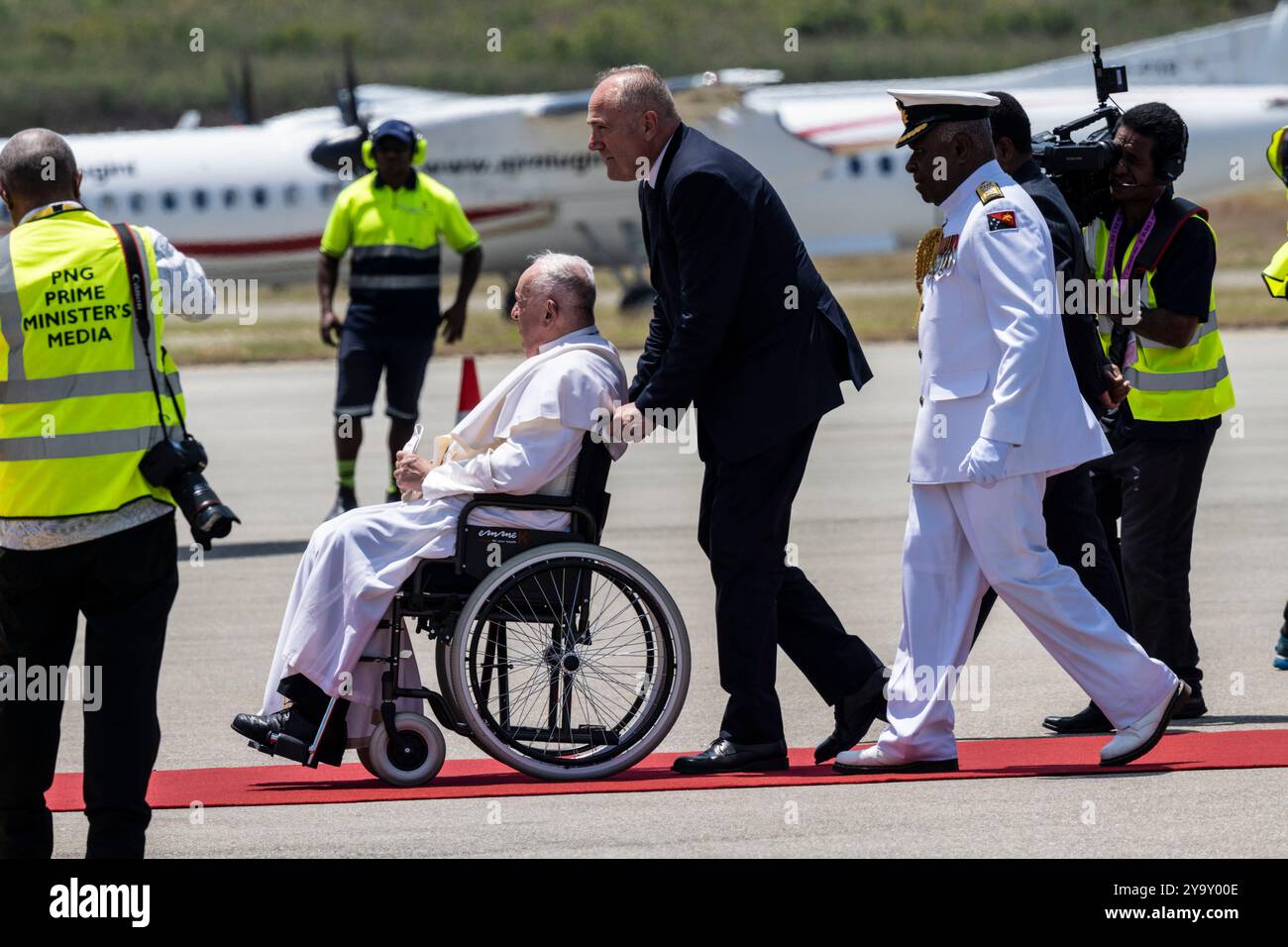 Papua-Neuguinea, Region Golf von Papua, National Capital District, Port Moresby City, Besuch von Papst Franziskus in Papua-Neuguinea vom 6. Bis 9. September 2024, Flughafen Jackson, Papst Franziskus verlässt Papua-Neuguinea Stockfoto