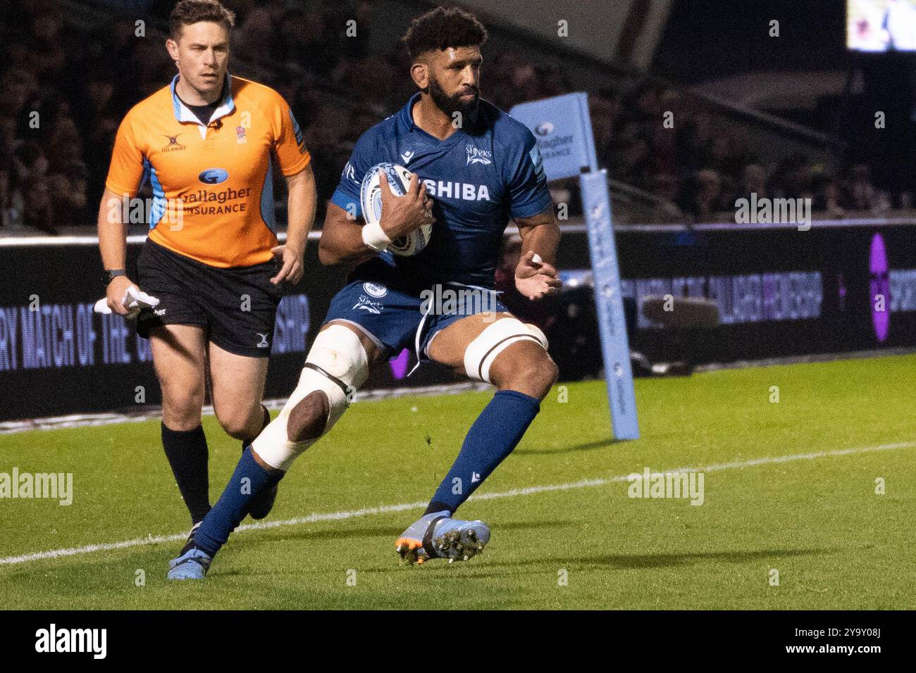 Sale Sharks vs Newcastle Falcons - Gallagher Premiership Rugby - 11. Oktober 2024 - Salford Community Stadium Stockfoto