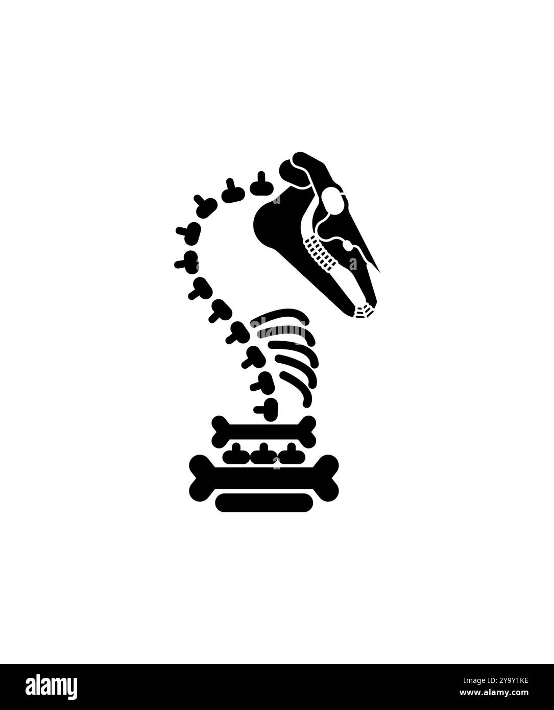 Schachritter Skelett isoliert. Tödliches Schach zerstückelt Knochen und Schädel. Stock Vektor