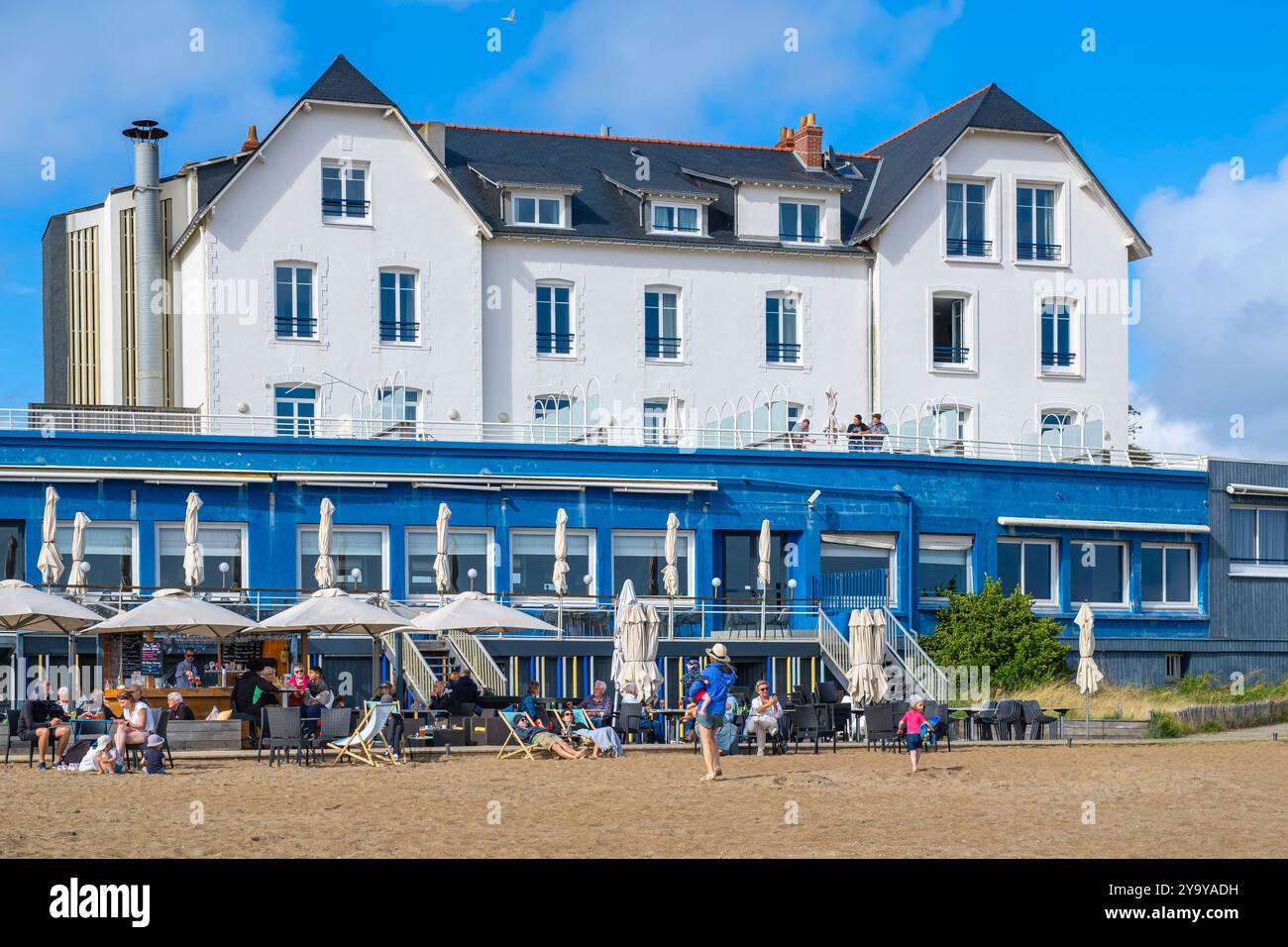 Frankreich, Loire Atlantique, Saint-Nazaire, Saint-Marc-sur-Mer Küstenviertel, Monsieur Hulot Strand und Hotel de la Plage, Drehort des Films Monsieur Hulot's Holiday von Jacques Tati Stockfoto