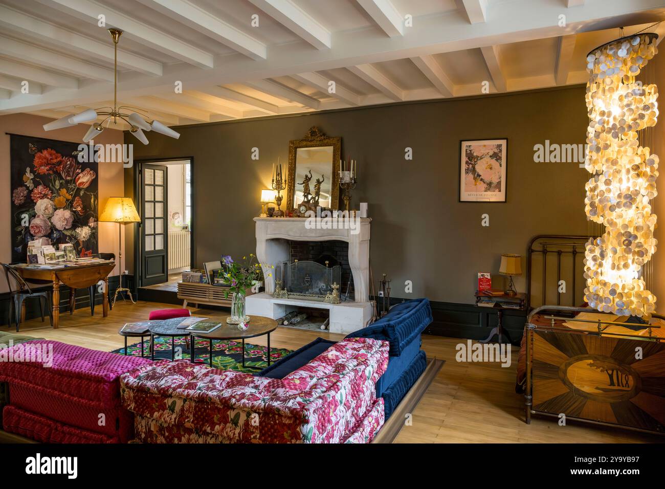 Frankreich, Vendee, Maillezais, La Parenthis Gästehaus, ein Herrenhaus aus dem 19. Jahrhundert, das Wohnzimmer Stockfoto