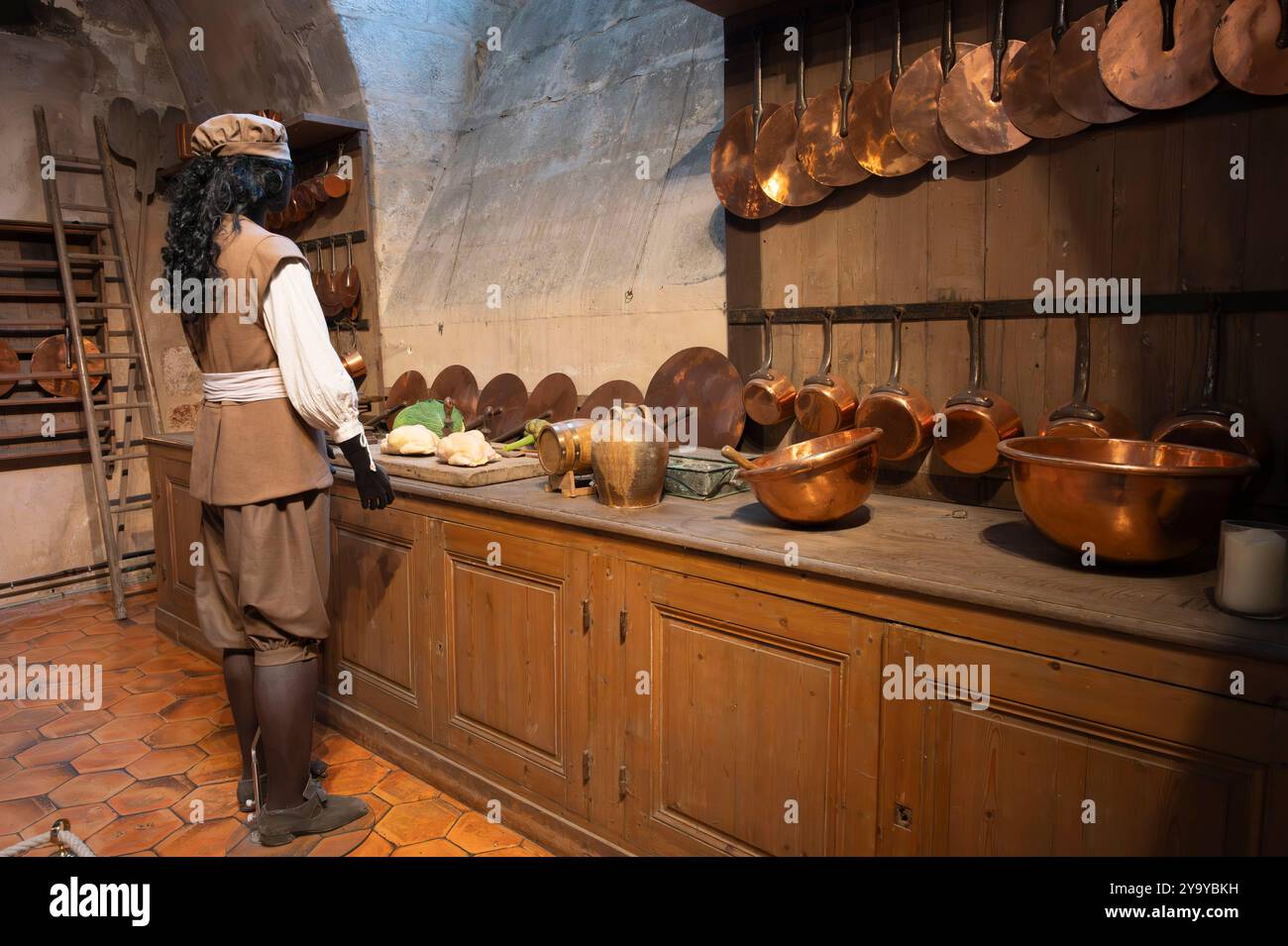 France, seine-et-Marne (77), Maincy, France, seine-et-Marne (77), Maincy, Vaux le vicomte Casttle, die Küche Stockfoto