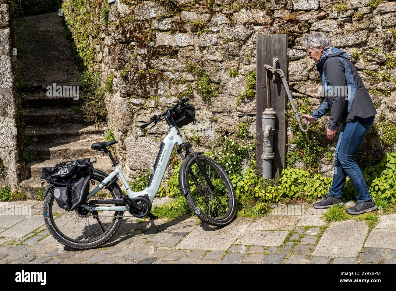 Frankreich, Vendee, Mallièvre, der Radweg Vendée Vélo Tour führt an einer alten Handpumpe vorbei, die noch immer funktioniert Stockfoto