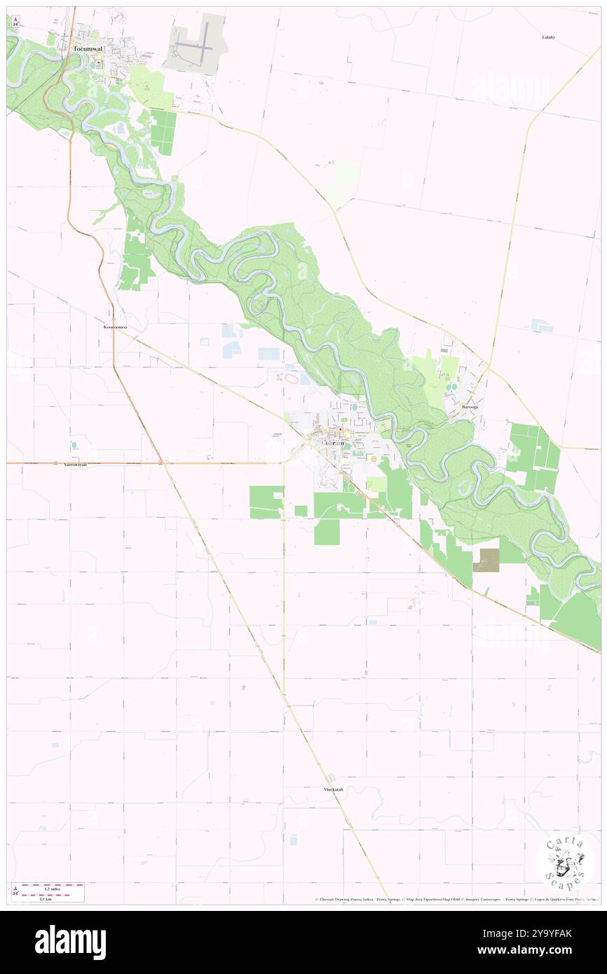 Cobram, Moira, AU, Australien, Victoria, s 35 57' 38'', N 145 43' 50'', Karte, Cartascapes Map, veröffentlicht 2024. Erkunden Sie Cartascapes, eine Karte, die die vielfältigen Landschaften, Kulturen und Ökosysteme der Erde enthüllt. Reisen Sie durch Zeit und Raum und entdecken Sie die Verflechtungen der Vergangenheit, Gegenwart und Zukunft unseres Planeten. Stockfoto