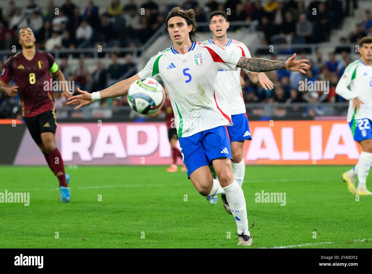 Riccardo Calafiori von Italien während des Fußballspiels der UEFA Nations League zwischen Italien und Belgien im Olimpico-Stadion in Rom (Italien), 10. Oktober 2024. Stockfoto