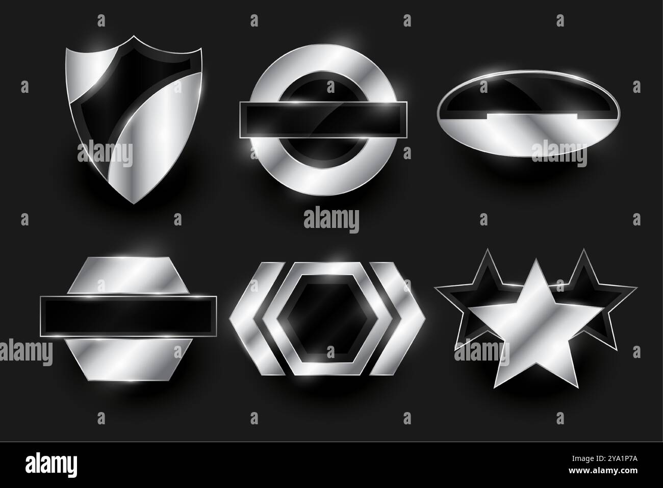 Satz von sechs silbernen Badge Element Symbol Design Vektor Stock Vektor