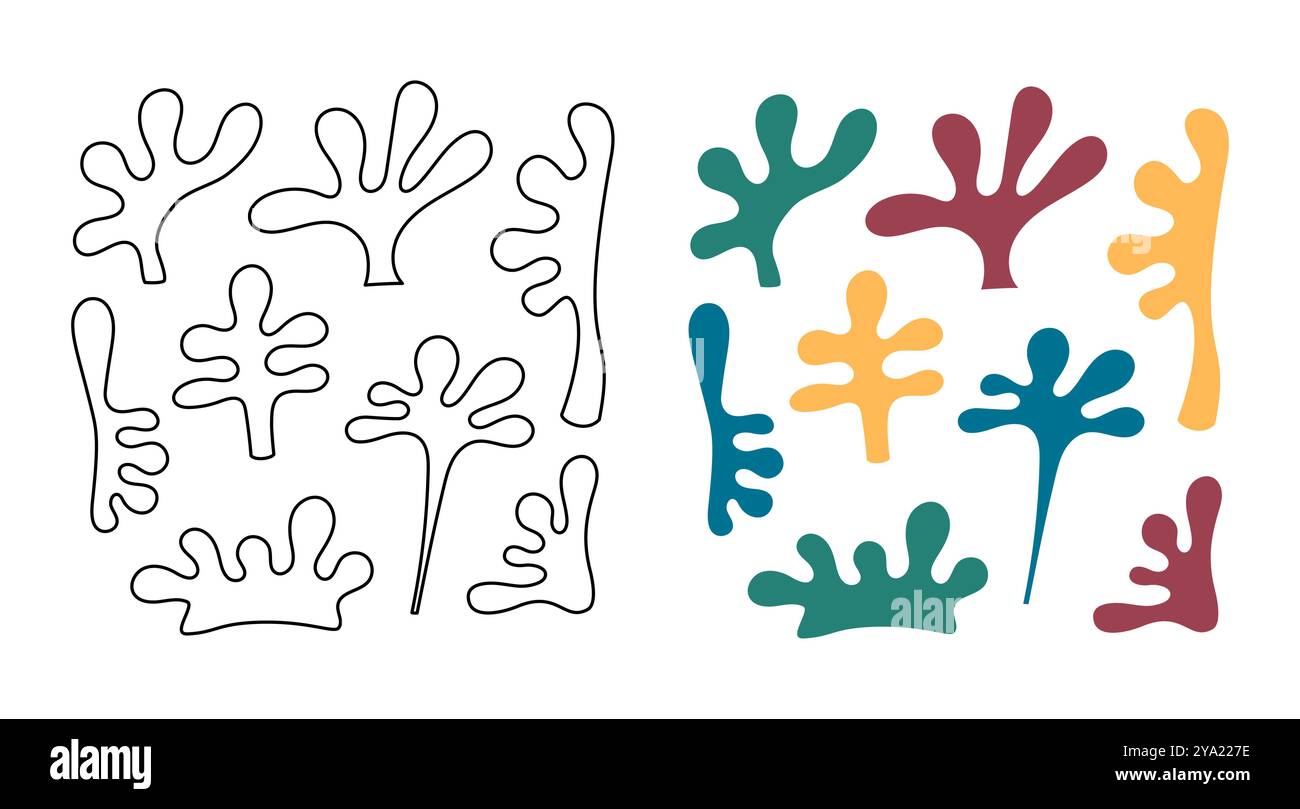 Abstrakte organische Formen Vektorillustration. Set aus farbenfrohen, minimalistischen Blättern für Designs Stock Vektor