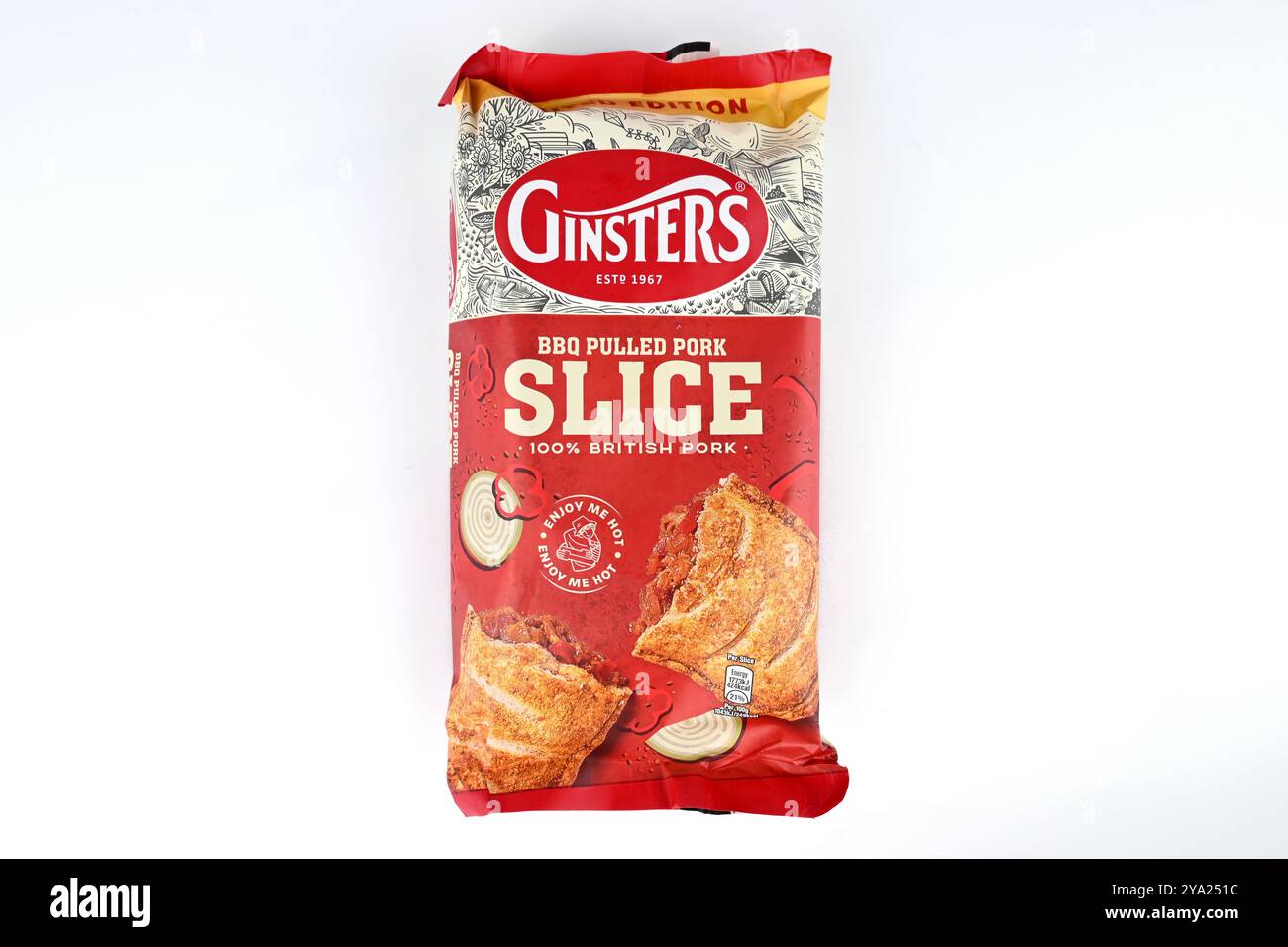 Ginsters Limited Edition BBQ Pulled Pork Slice – Wales, Großbritannien – 09. Oktober 2024 Stockfoto