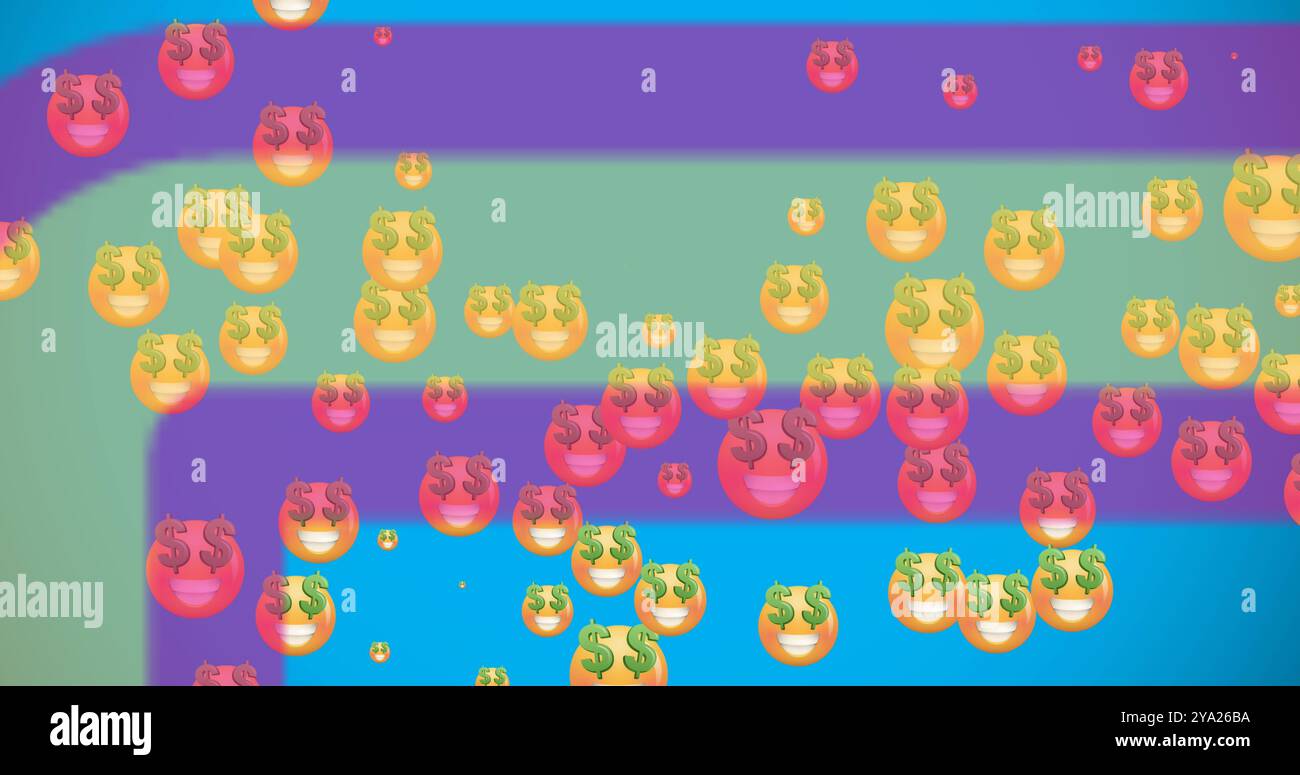 Bild von 20 Prozent Rabatt auf Text über Emoji-Icons. Global Business, Finanzen, Verbindungen und digitales Schnittstellenkonzept digital generiertes Bild. Stockfoto