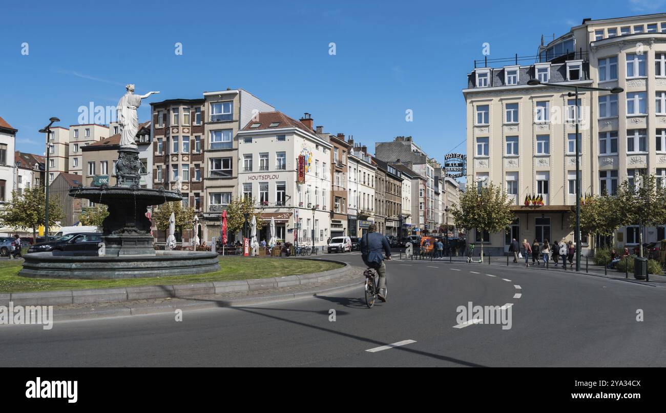 Brüssel Altstadt, Region Brüssel Hauptstadt, Belgien, 09 14 2019 Straße und Fassaden am Kreisverkehr Place Rouppe, Europa Stockfoto