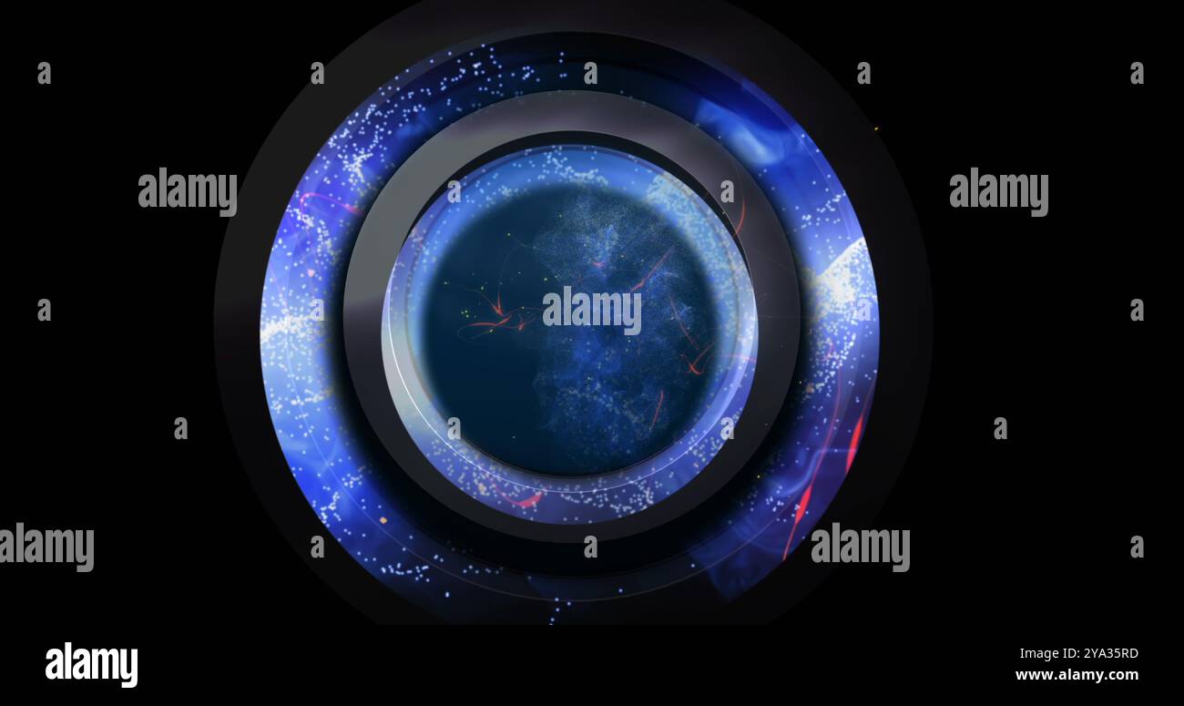 Vorderansicht des Netzwerkkonnektivitätssymbols mit Countdown-Zahlen von 10 bis 0 auf schwarzem Hintergrund. Stockfoto