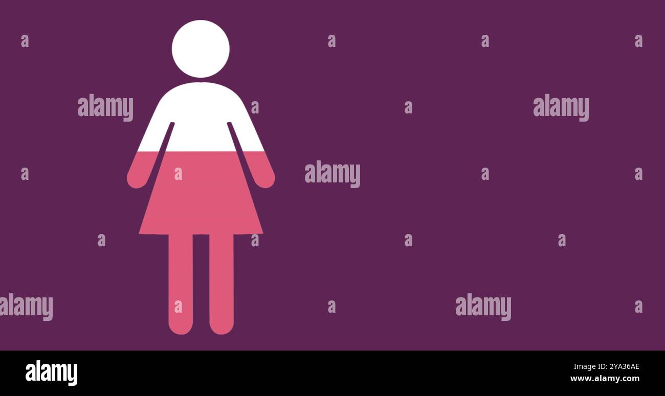 Bild eines weiblichen Symbols in Rosa auf dunkelviolettem Hintergrund 4k Stockfoto