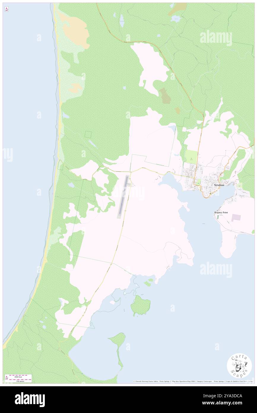 Flughafen Strahan, Westküste, AU, Australien, Tasmanien, s 42 9' 18''', N 145 17' 31'', Karte, Karte, Kartenausgabe 2024. Erkunden Sie Cartascapes, eine Karte, die die vielfältigen Landschaften, Kulturen und Ökosysteme der Erde enthüllt. Reisen Sie durch Zeit und Raum und entdecken Sie die Verflechtungen der Vergangenheit, Gegenwart und Zukunft unseres Planeten. Stockfoto