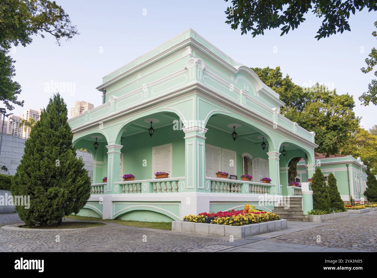 Farbenfrohes Haus im portugiesischen Stil im alten taipa macau china Stockfoto