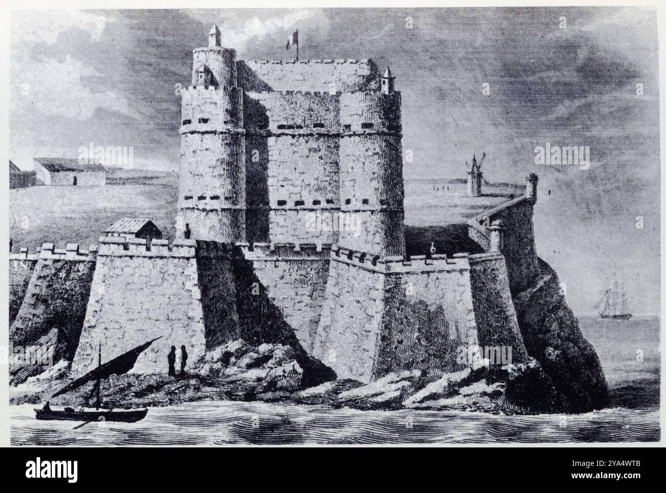 DUMAS. LE COMTE DE MONTE CRISTO. Le château d'If. Gravure de Rauch d'après Skelton. Début du XIXe siècle. Stockfoto