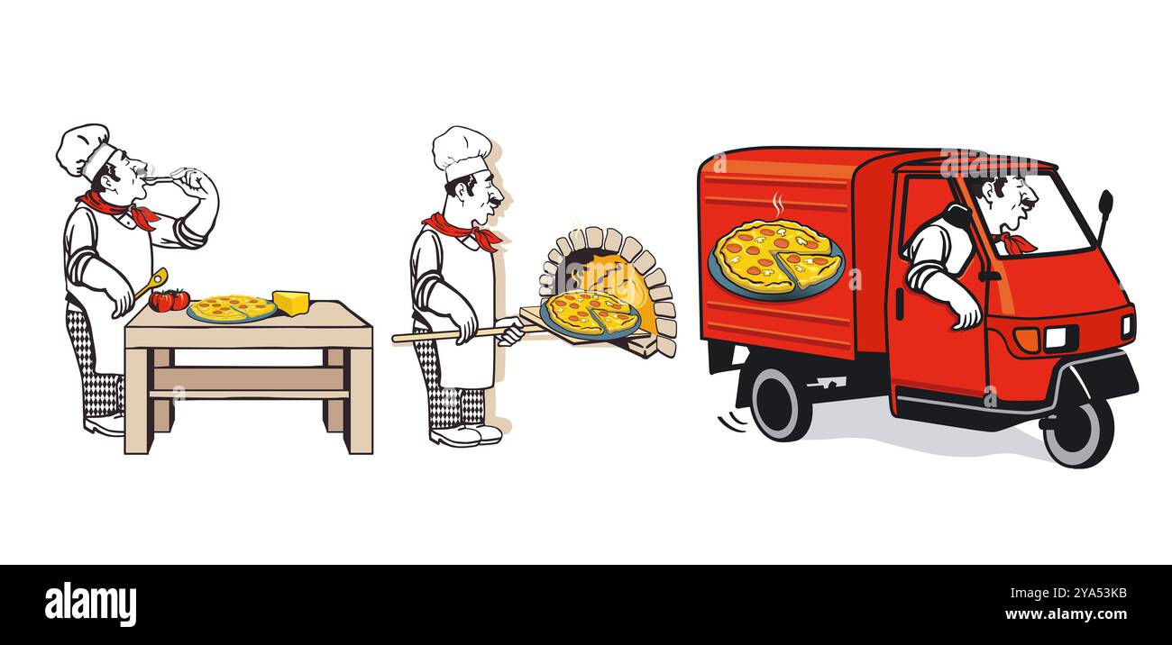 Pizzeria Pizzeria, italienische Küche, Illustration isoliert Stockfoto
