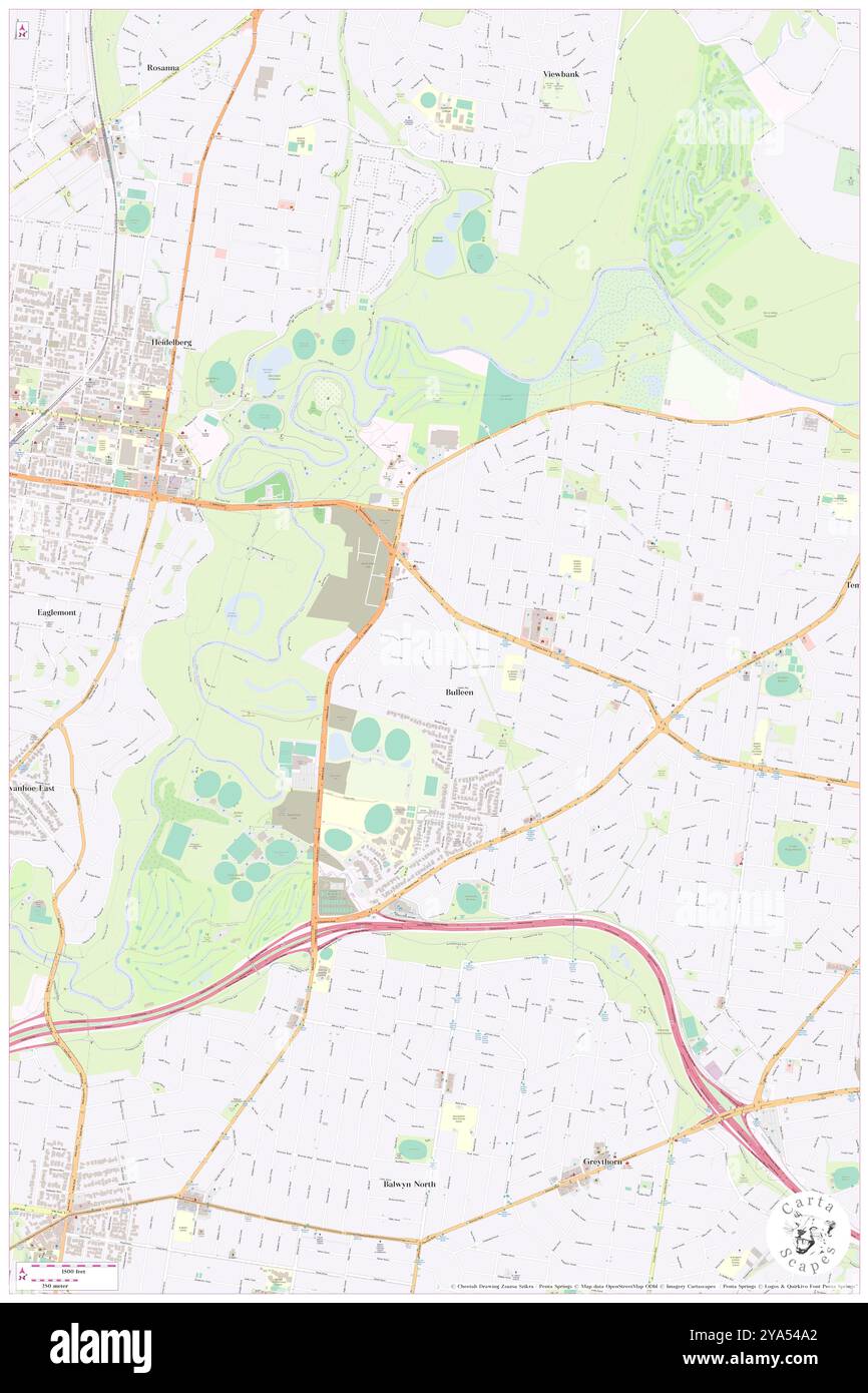 Bulleen, Manningham, AU, Australien, Victoria, s 37 46' 0'', N 145 4' 59'', Karte, Karte, Kartenausgabe 2024. Erkunden Sie Cartascapes, eine Karte, die die vielfältigen Landschaften, Kulturen und Ökosysteme der Erde enthüllt. Reisen Sie durch Zeit und Raum und entdecken Sie die Verflechtungen der Vergangenheit, Gegenwart und Zukunft unseres Planeten. Stockfoto