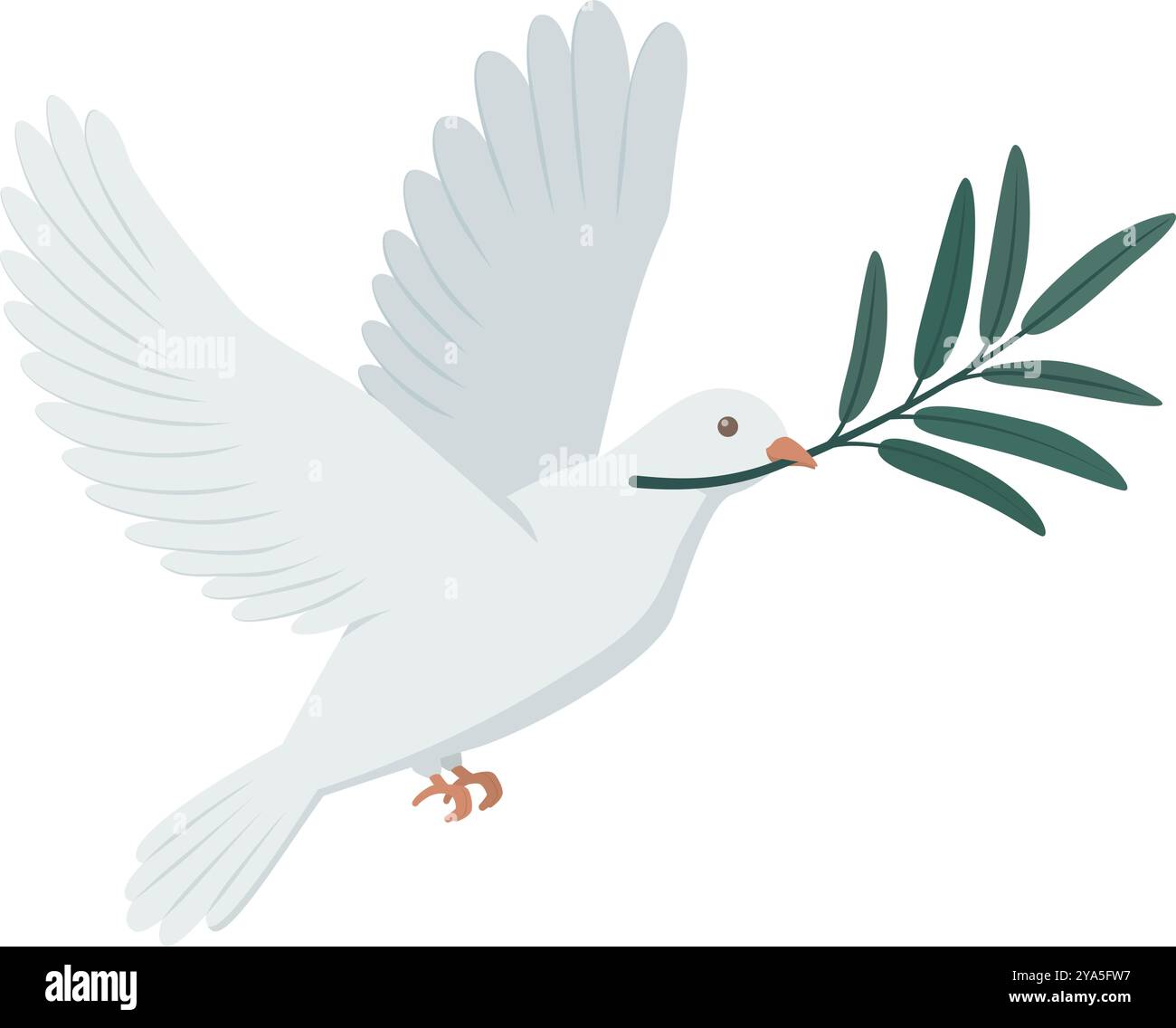 Weiße Taube mit fliegenden Olivenzweigen, Symbol des Friedens, isoliert Stock Vektor