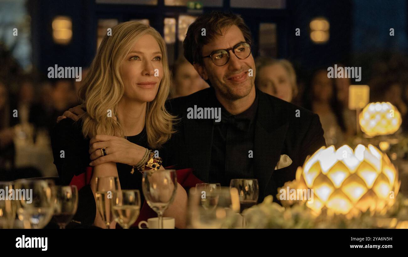 Disclaimer (2024) TV-Miniserie unter der Regie von Alfonso Cuarón mit Cate Blanchett als Catherine Ravenscroft und Sacha Baron Cohen als Robert Ravenscroft. Ein Dokumentarjournalist im Fernsehen, dessen Arbeit darauf basiert, die Übertretungen von seit langem respektierten Institutionen aufzudecken. Werbefoto ***NUR REDAKTIONELLE VERWENDUNG***. Kredit: BFA / Apple TV+ Stockfoto