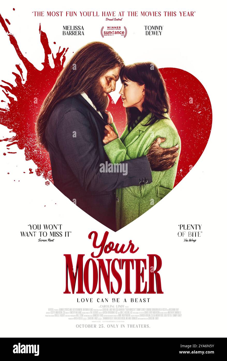 Your Monster (2024) von Caroline Lindy mit Melissa Barrera, Meghann Fahy und Tommy Dewey. Nachdem ihr Leben zerfällt, findet die leise sprechende Schauspielerin Laura Franco ihre Stimme wieder, als sie ein furchterregendes, aber seltsam charmantes Monster trifft, das in ihrem Schrank lebt. US-Poster mit einem Blatt ***NUR FÜR REDAKTIONELLE ZWECKE***. Kredit: BFA / Vertical Entertainment Stockfoto