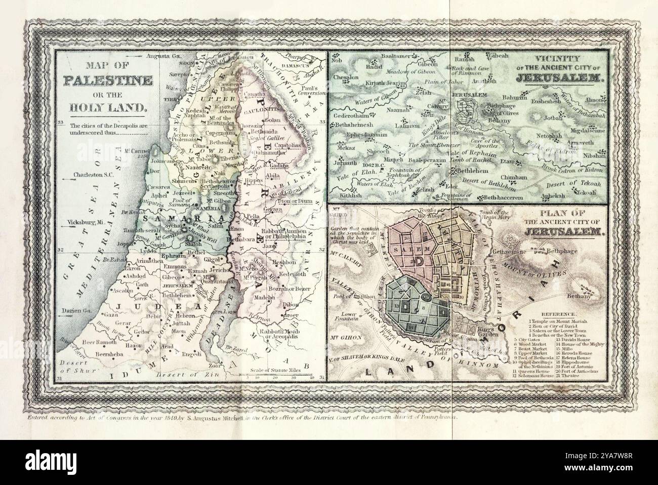 Karte von Palästina oder dem Heiligen Land - Pub E. H. Butler & Co. 1859 - Inset zeigt Form des Lagers der Israeliten - drei Karten auf einem Blatt Stockfoto