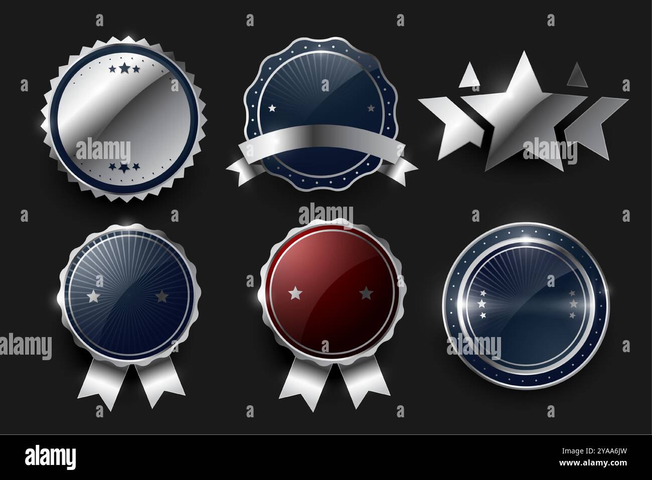 Satz von sechs runden Metallabzeichen Element Banner im Retro-Stil Vektor Stock Vektor