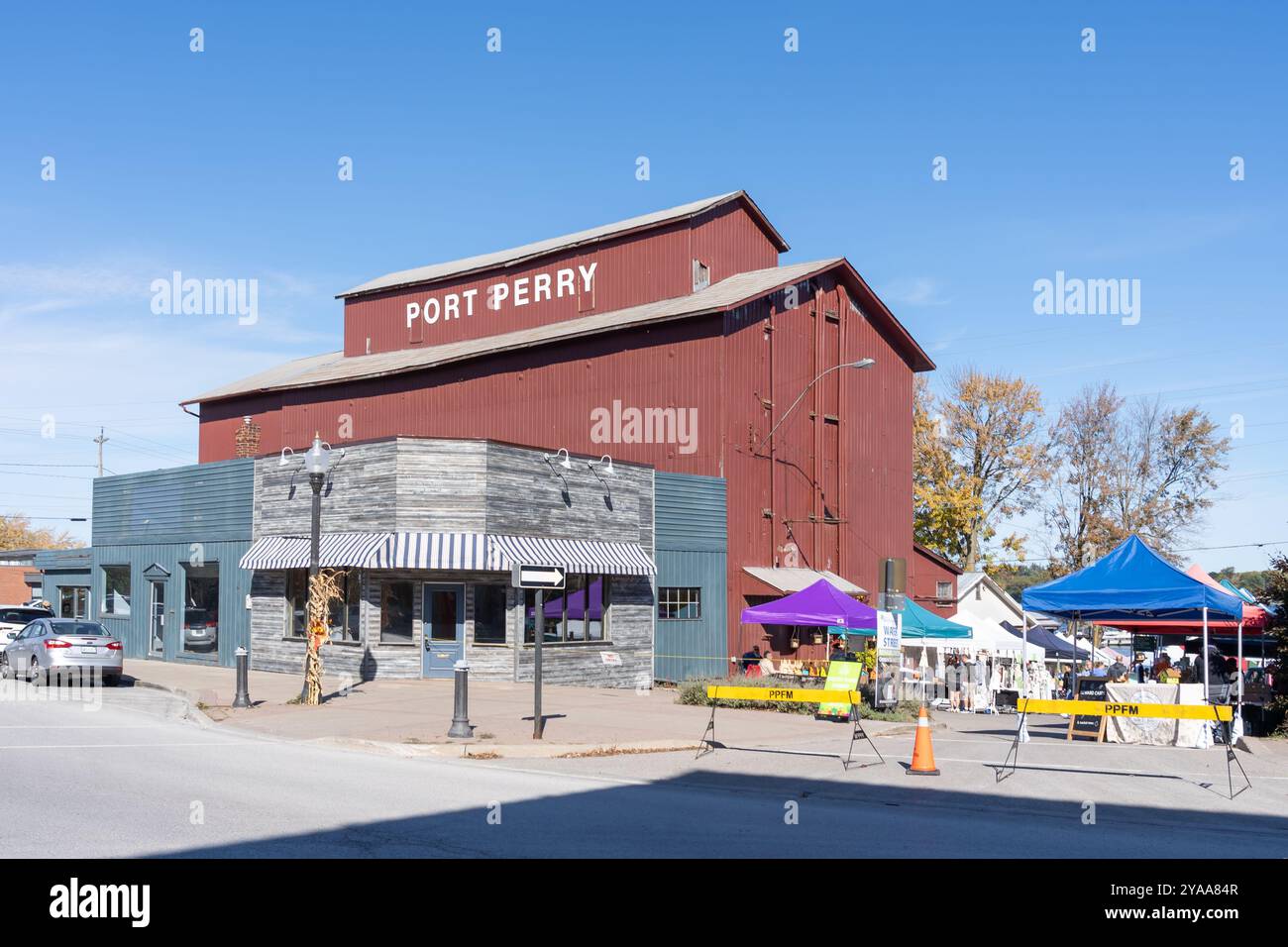 Straßenblick auf Port Perry, Scugog, Ontario, Kanada. Stockfoto