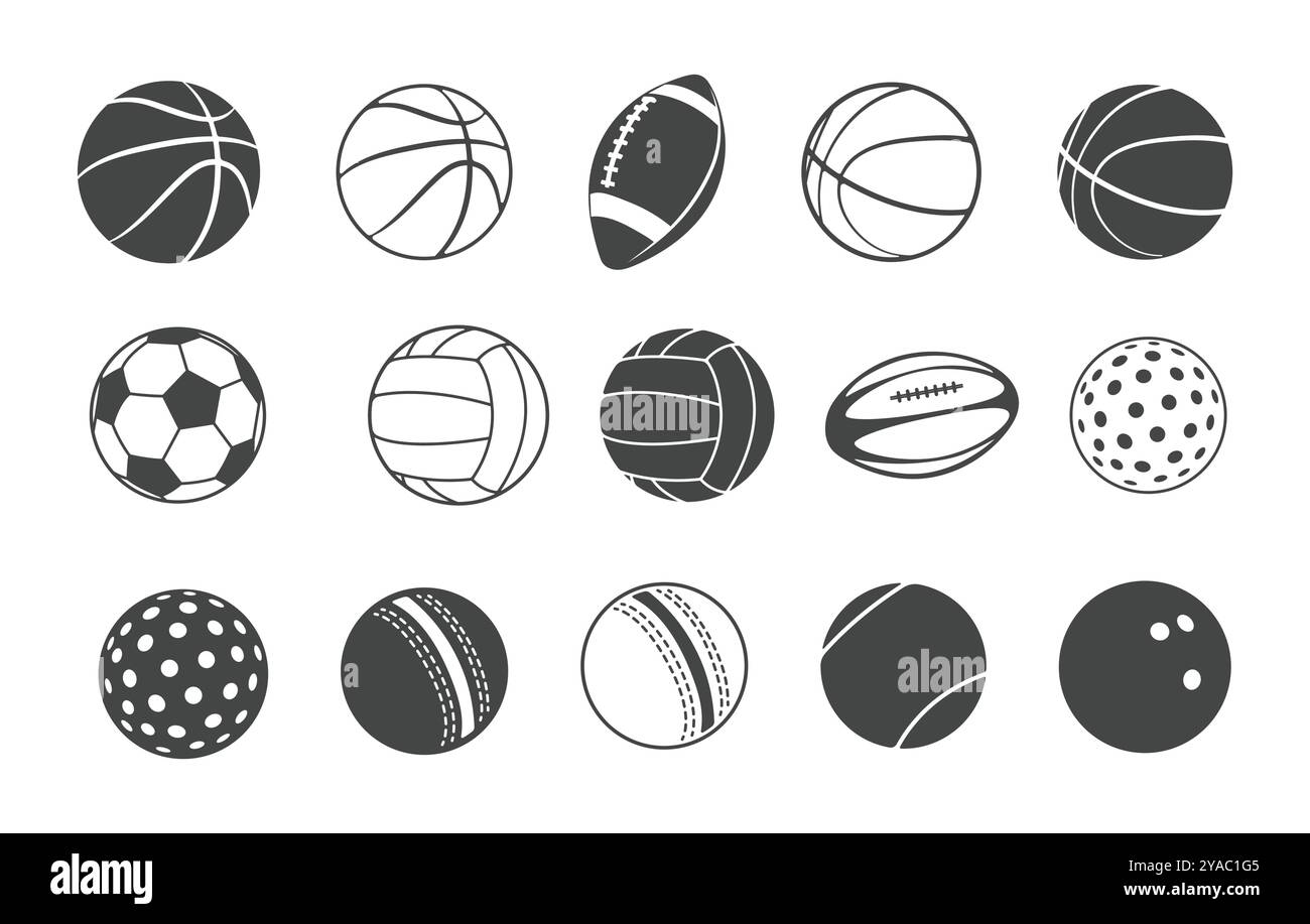 Sportball-Silhouette, Spielball-Silhouette, Fußball-Silhouette, Sportball-Ikone. Stock Vektor