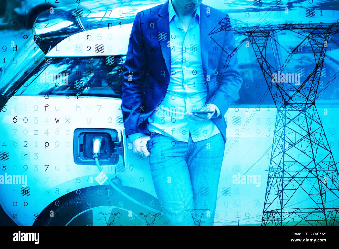 Virus Hintergrund gegen den Abend Strom pylon Silhouette Stockfoto