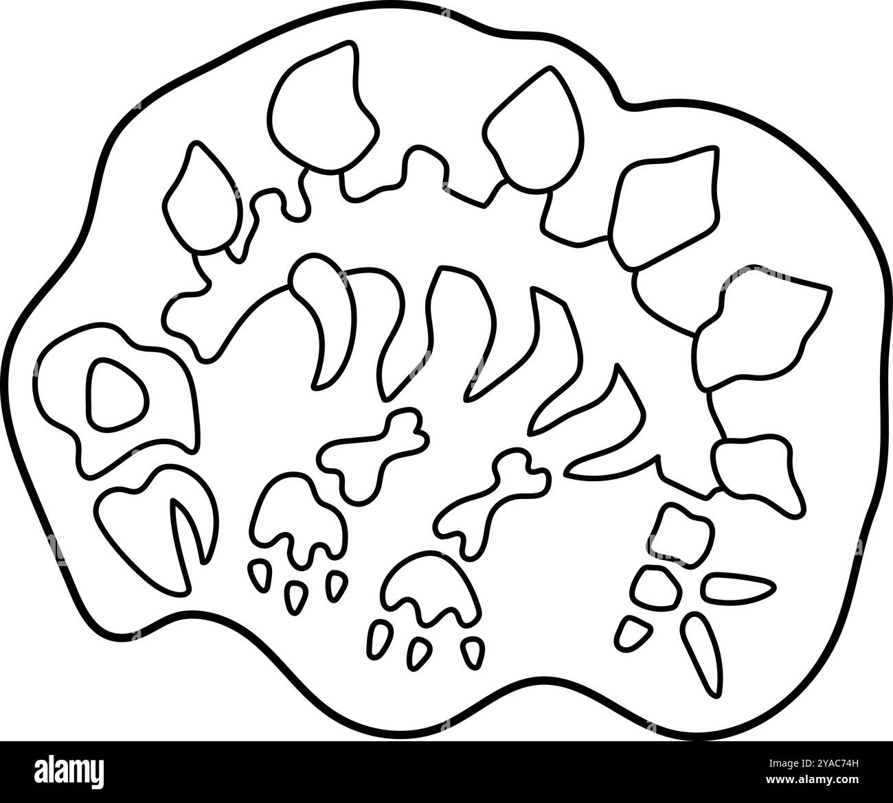 Vektor Schwarz-weiß Stegosaurus Knochen Symbol. Niedliche Dinosaurier Fossilien Linie Illustration für Kinder. Lustige gegrabene Stegosaurier-Clipart für Kinder. Carto Stock Vektor