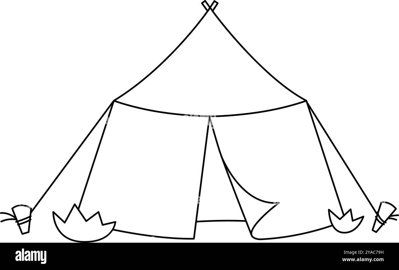 Vektor-Schwarzweiß-Camping, Archäologen- oder Paläontologen-Zelt. Waldtipi-Symbol auf weißem Hintergrund. Outdoor-Reiseausrüstung für die Natur Stock Vektor
